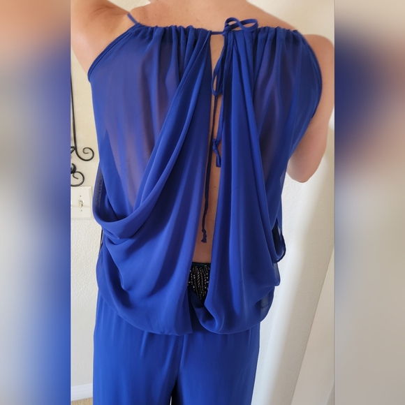 New Elegant Royal Blue Embelished Jumpsuit By Alfa Beta, Size M/L,Made In Turkey - Picture 4 of 8